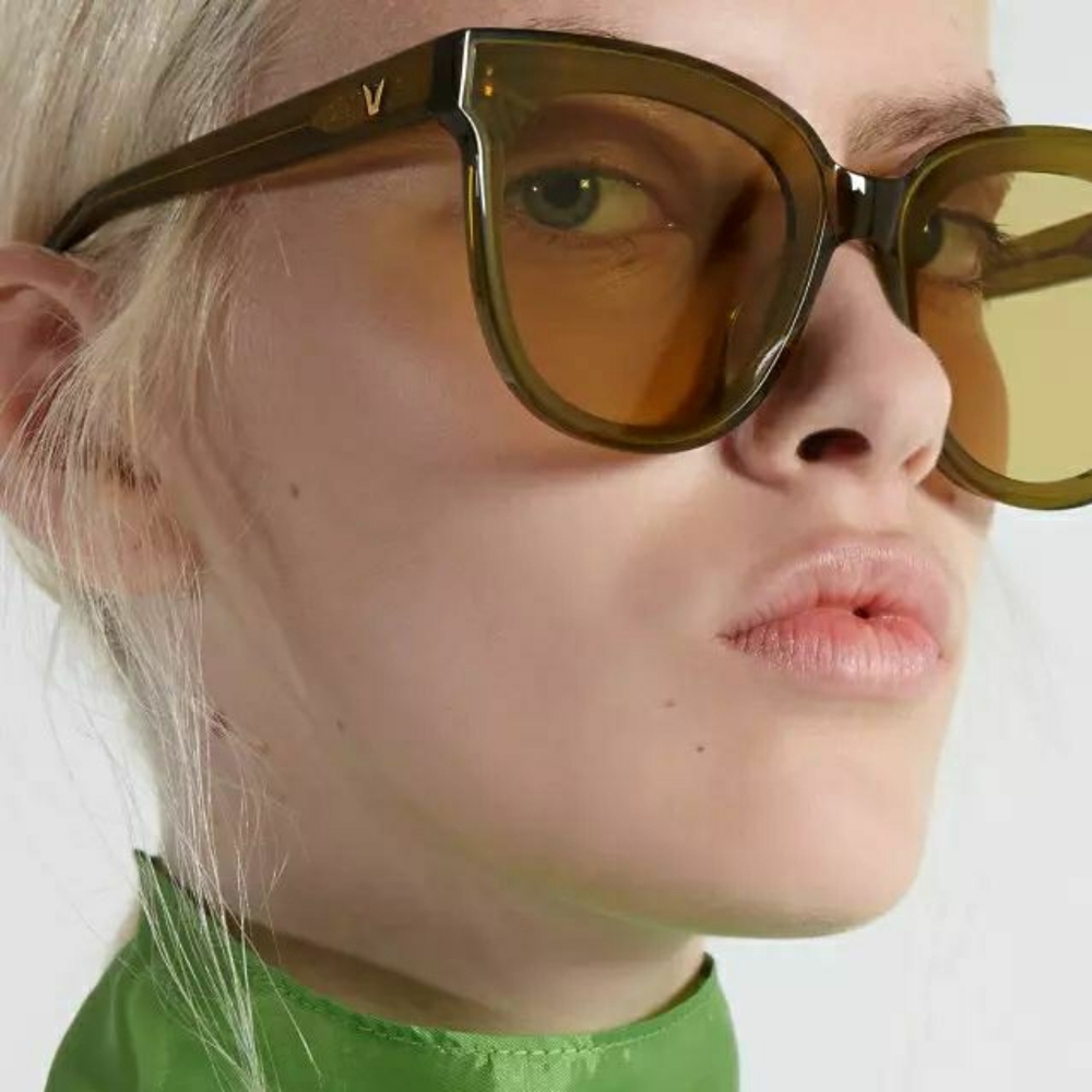 GENTLE MONSTER Olive Green Frame Amber Lens Sunglasses